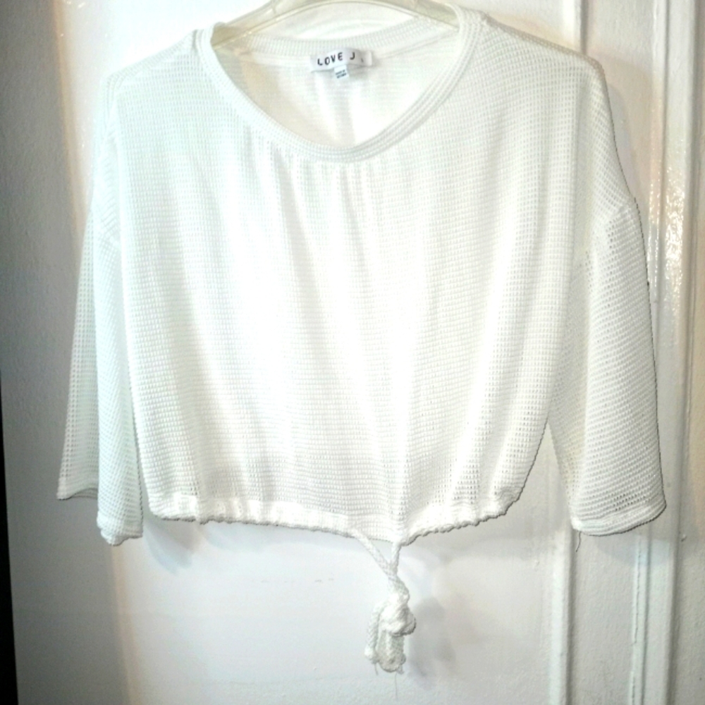 LOVE J white drawstring crop top